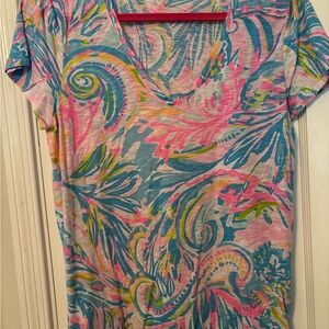 Lilly Pulitzer Pink and Yellow Short Sleeve Etta top